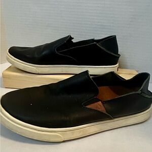 Olukai Black Leather Shoes Slip On Size 6.5